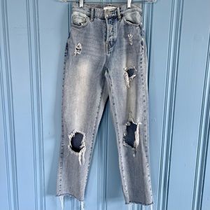 PacSun High Rise Straight Light Wash Jeans Distressed Raw Hem Size Women’s 22